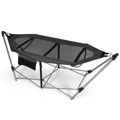 Quikfurn Grey Portable Camping Foldable Hammock With Stand And Carry Case