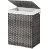 Quikfurn Grey Rattan Plastic Laundry Hamper Basket W/ Lid And Removable Cotton Liner Bag