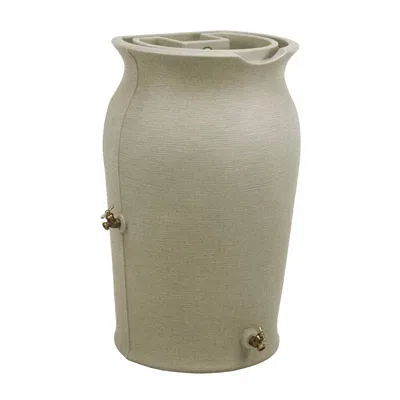 Quikfurn Grey Sandstone 50-gallon Plastic Urn Rain Barrel With Planter Top In Green