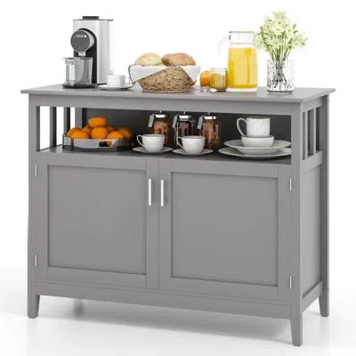 Quikfurn Grey Wood 2-door Dining Buffet Sideboard Cabinet With Open Storage Shelf
