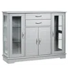 Quikfurn Grey Wood Buffet Sideboard Cabinet With Glass Display Doors