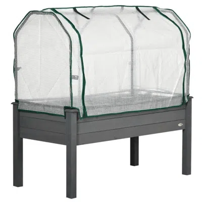 Quikfurn Grey Wood Elevated Raised Garden Bed Planter With Greenhouse Cover