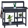Quikfurn Grey Wood Outdoor Garden Potting Bench Storage Shelf With Removeable Sink
