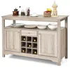 Quikfurn Grey Wood Sideboard Buffet Server Cabinet With Wine Rack And Storage Shelf
