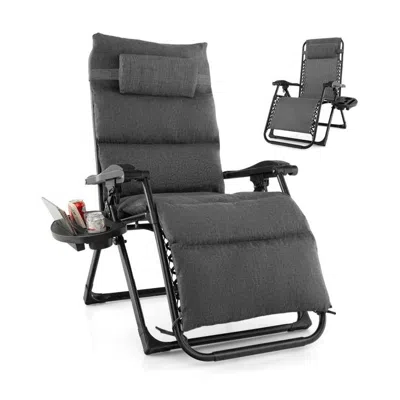 Quikfurn Grey Zero Gravity Adjustable Lounge Chair Removable Cushion Cup Holder Tray