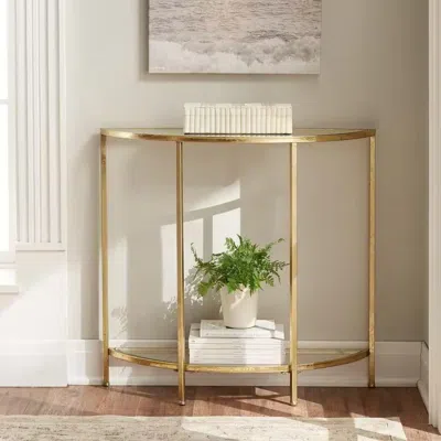 Quikfurn Half-circle Entryway Console Table Gold Metal Glass Top Bottom Shelf Sofa Table In Pattern