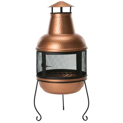 Quikfurn Hammered Copper And Iron Chiminea Fire Pit With Stand