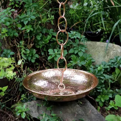 Quikfurn Hand Hammered Copper Polished Rain Chain Basin - 16.5 Inch Diameter