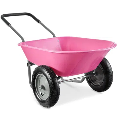 Quikfurn Heavy Duty 2-wheel Multipurpose Rust Proof Wheelbarrow - Pink