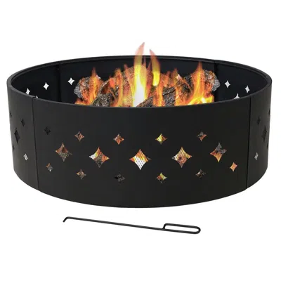 Quikfurn Heavy Duty 36-inch Black Steel Fire Pit Ring With Diamond Pattern