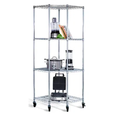 Quikfurn Heavy Duty 4-tier Corner Storage Rack Shelving Unit With Casters