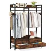Quikfurn Heavy Duty Brown Black Garment Rack Clothes Hanging Rod With 4 Storage Drawers