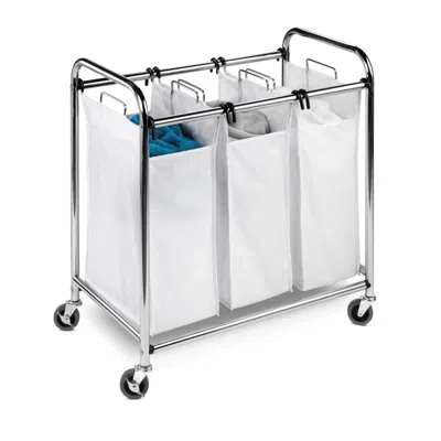 Quikfurn Heavy Duty Commercial Grade Laundry Sorter Hamper Cart In White Chrome