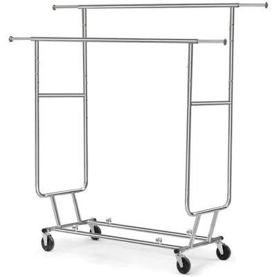 Quikfurn Heavy Duty Double Bar Clothes Hanging Garment Rack On Lockable Wheels