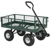 Quikfurn Heavy Duty Green Steel Garden Utility Cart Wagon With Removable Sides
