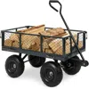 Quikfurn Heavy Duty Grey Steel Garden Utility Cart Wagon With Removable Sides