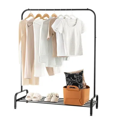 Quikfurn Heavy Duty Metal Garment Rack Clothes Hanging Rod With Bottom Storage Shelf