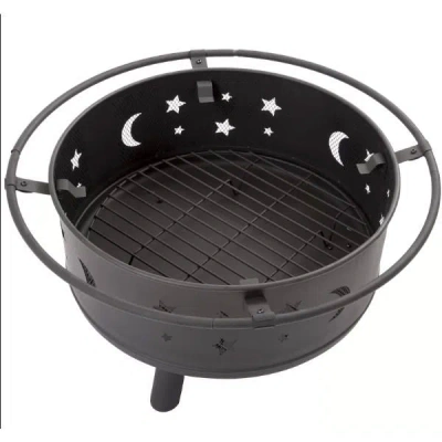 Quikfurn Heavy Duty Steel Metal Wood Burning Fire Pit With Moon And Stars Cutouts