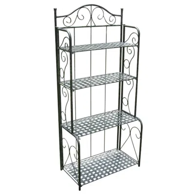 Quikfurn Indoor Outdoor Folding Black Metal Bakers Rack With 4-tier Lattice Shelves