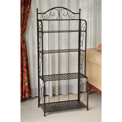 Quikfurn Indoor / Outdoor Folding Iron 4-shelf Bakers Rack In Bronze With Lattice Shelves