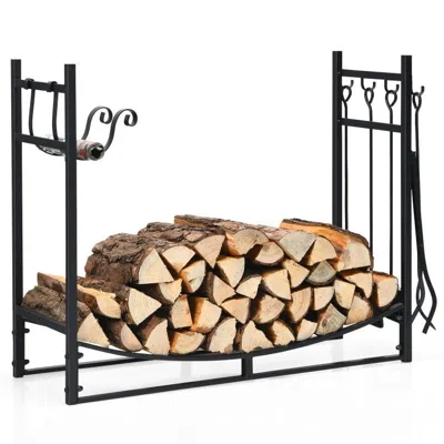 Quikfurn Indoor/outdoor Heavy Duty Steel Firewood Storage W/ Kindling Holders, Shovel In Brown