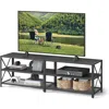 Quikfurn Industrial Black Metal Wood Tv Stand Entertainment Center For Tv Up To 70-inch