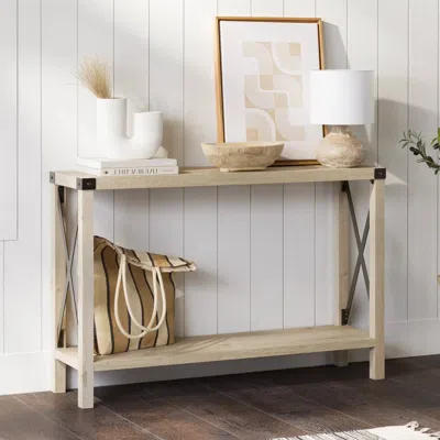 Quikfurn Industrial Farmhouse Entryway Table / Sofa Table In White Oak Wood Finish In Neutral