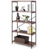 Quikfurn Industrial Metal Wood 5-tier Bookcase Storage Rack Book Shelf
