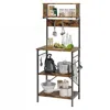 Quikfurn Industrial Modern Kitchen Metal Wood Shelf Bakers Rack Microwave Stand