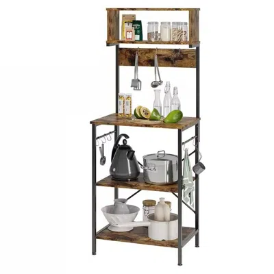 Quikfurn Industrial Modern Kitchen Metal Wood Shelf Bakers Rack Microwave Stand