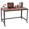 Quikfurn Industrial Modern Steel Frame Wood Top Computer Desk With Locking Wheels