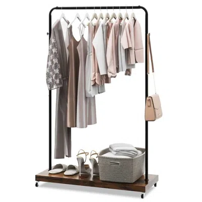 Quikfurn Industrial Style Heavy Duty Metal Pipe Clothes Garment Rack With Bottom Shelf