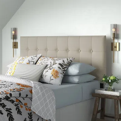 Quikfurn King Button-tufted Headboard In Light Grey Beige Taupe Upholstered Fabric