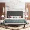 Quikfurn King Size Adjustable Height Grey Linen Tufted Low Profile Platform Bed