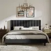 Quikfurn King Size Black Velvet Upholstered Platform Bed Frame With Headboard