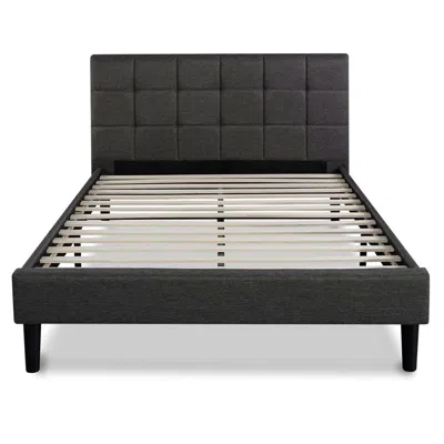 Quikfurn King Size Dark Grey Upholstered Platform Bed With Headboard
