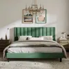 Quikfurn King Size Green Velvet Upholstered Platform Bed Frame With Headboard