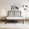Quikfurn California King Size Heavy Duty Black Metal Platform Bed Frame With Headboard