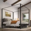 Quikfurn King Size Modern Four Poster Metal Canopy Bed In Black Finish