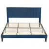 Quikfurn King Size Modern Navy Blue Velvet Upholstered Platform Bed With Headboard
