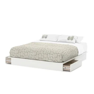 Quikfurn King Size Modern Platform Bed With Storage Drawers In White Finish