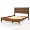 QUIKFURN KING SIZE RUSTIC WALNUT MID CENTURY SLATTED PLATFORM BED