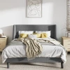 Quikfurn King Size Upholstered Linen Blend Headboard Wingback Platform Bed In Grey