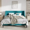 Quikfurn King Size Upholstered Linen Blend Headboard Wingback Platform Bed In Turquoise