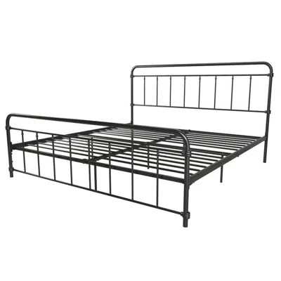 Quikfurn King Size Vintage Black Metal Platform Bed Frame With Headboard And Footboard