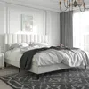Quikfurn King Size White Velvet Upholstered Platform Bed Frame With Headboard
