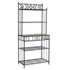 Quikfurn Kitchen Bakers Rack In Black Metal With Marble Finish Top