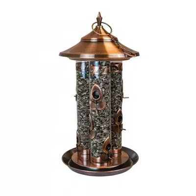 Quikfurn Large Copper Bird Feeder With 3 Tubes And 9 Feeding Ports