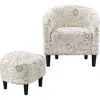 Quikfurn Letter Print French Upholstered Barrel Chair And Ottoman Set