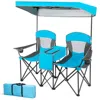 Quikfurn Light Blue 2-piece Folding Canopy Chair Set With Cup Holder And Storage Pocket